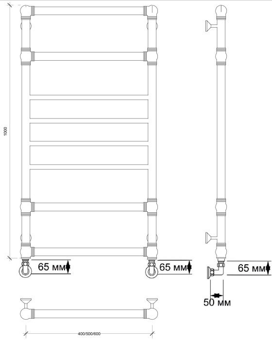 Полотенцесушитель водяной латунный 50x100 Бароло (бронза) Secado арт. 4603759404684