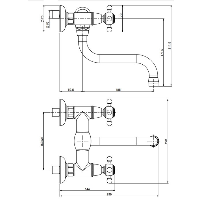 Fima Carlo Frattini Смеситель для кухни, настенный, Kitchen, F5086OR цвет: золото