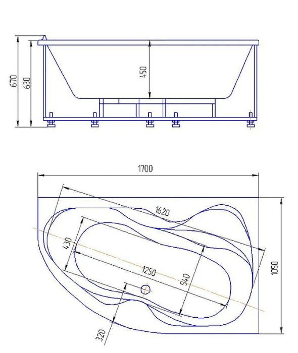 Ванна 170 прав. с фронтальным экраном Aquatek Вега арт. VEG170-0000083