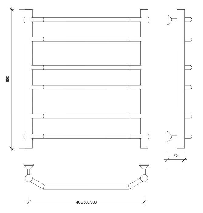 Полотенцесушитель водяной 60x60 Агата 2 (черный) Secado арт. 4673739223321