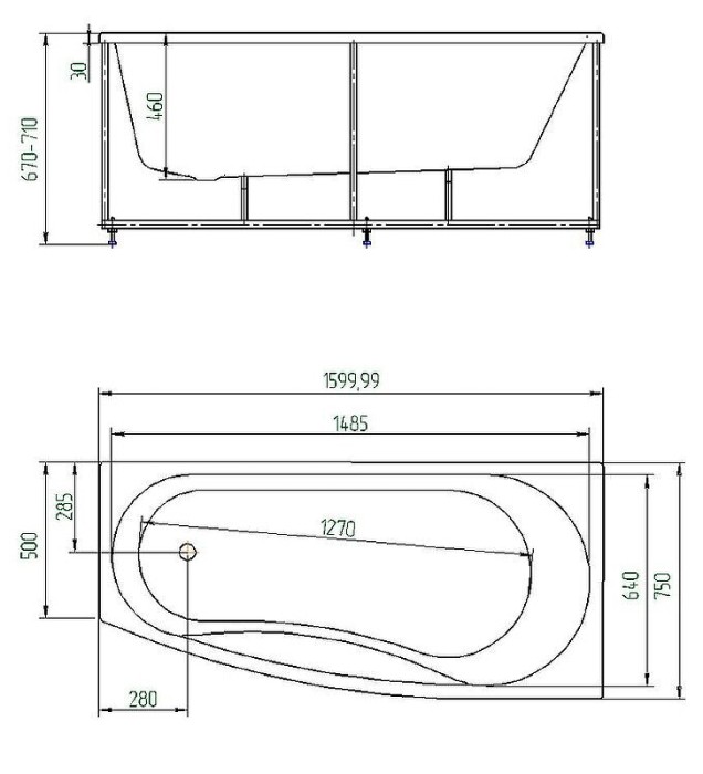 Ванна прав. без фронтального экрана Aquatek Пандора арт. PAN160-0000054