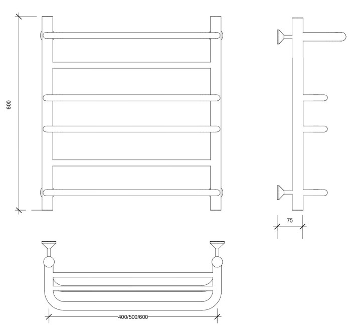 Полотенцесушитель водяной 60x40 Верона 2 (черный) Secado арт. 4673739224908