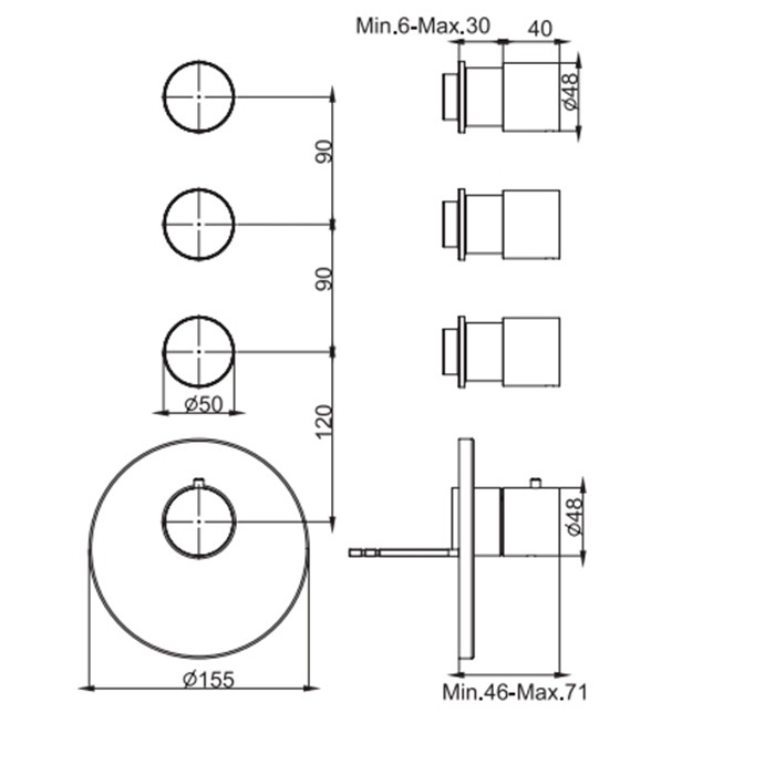 Fima Carlo Frattini Смеситель для душа встроенный, термостатический, 3 запорных вентиля, Spillo Steel, F3083X3INOX цвет: сталь