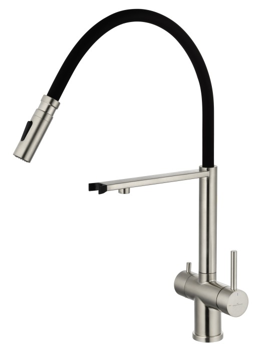 Смеситель для кухни с гибким изливом и подключением фильтра, Wonzon & Woghand, WW-88458009-BN цвет: никель