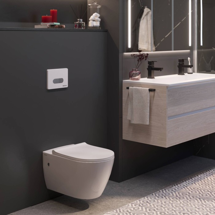 Комплект унитаза MASCON Rimless с инсталляцией NOVUM, кнопка D7, сиденье Toma Slim SO Berges арт. 043214