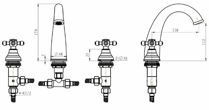 Смеситель для раковины, бронза, Сamelia Boheme 297-Camelia
