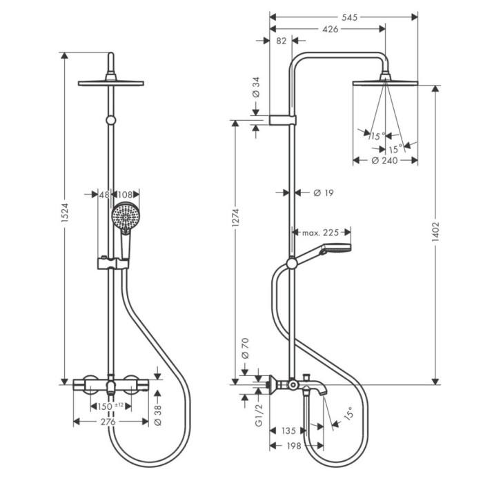 Душевая система с термостатом для ванны Vernis Blend Hansgrohe, черный арт. 26899670