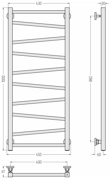 Сунержа Водяной полотенцесушитель 1000x400, Сирокко, 00-0253-1040 цвет: без покрытия