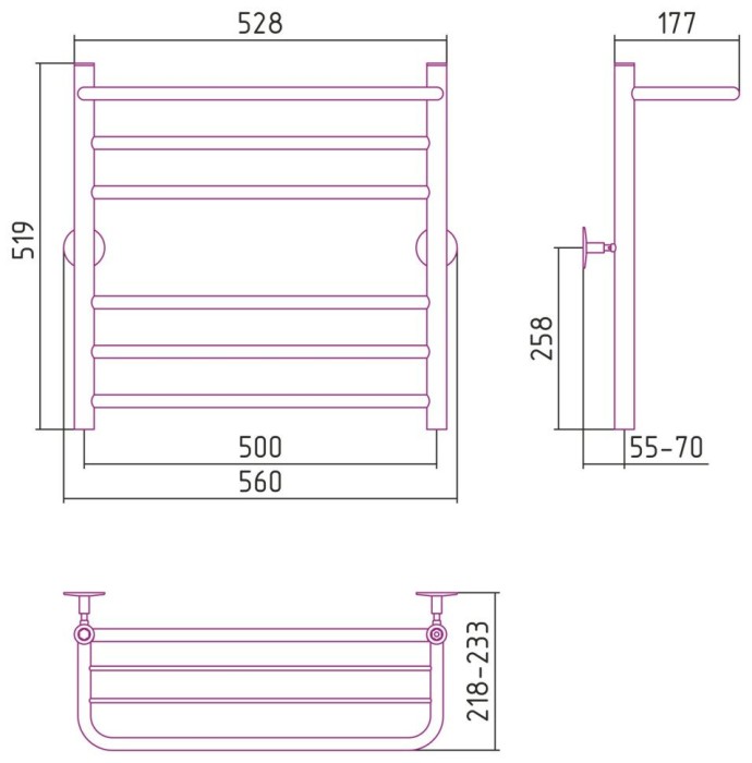 Стилье Водяной полотенцесушитель 600x500, Универсал-57, 00657-6050 цвет: без покрытия