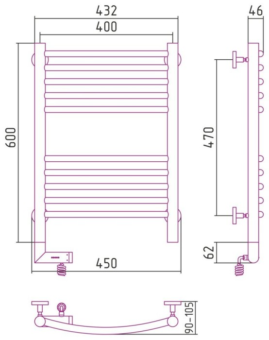 Сунержа Электрический полотенцесушитель 1000x300, Богема 2.0, 00-5202-6040 цвет: без покрытия