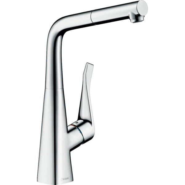 Смеситель для кухни, с вытяжным изливом, sBox, Eco, Hansgrohe Metris M71, хром арт. 73828000