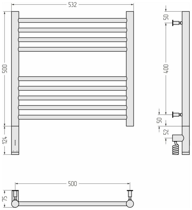 Сунержа Электрический полотенцесушитель 500x500, Богема 3.0, 30-5804-5050 цвет: матовый белый