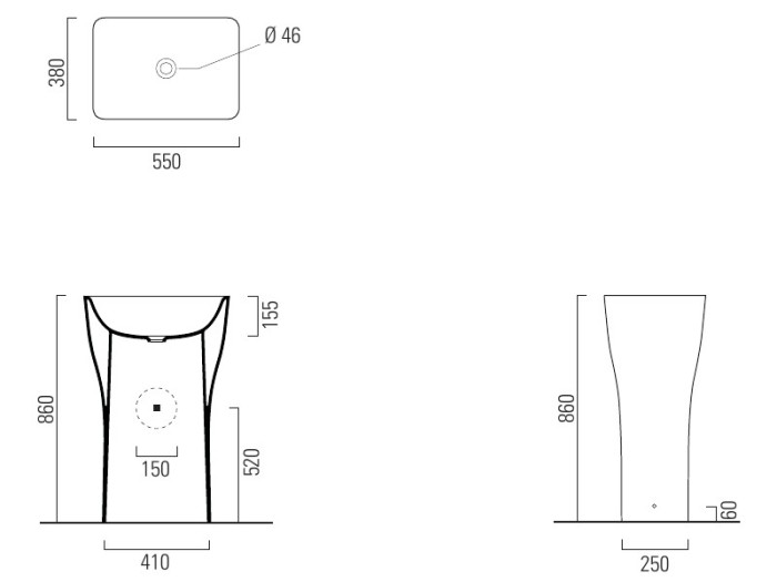 Напольная раковина 55х38х86 см, санфарфор, Sand GSI арт. 9057PF11