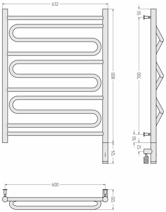 Сунержа Электрический полотенцесушитель 1200x600, Элегия 3.0, 12-5819-8060 цвет: белый