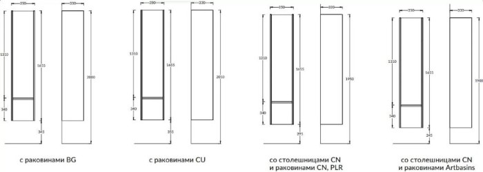Пенал подвесной 165см с дверцей и ящиком, Modula Kerama Marazzi, белый - MO.165\AR