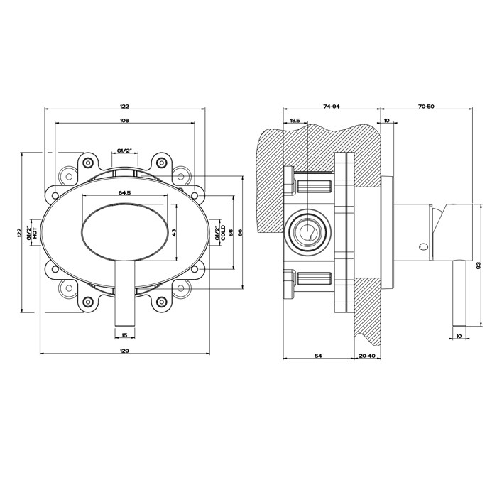 Встраиваемый однорычажный смеситель без излива, внешняя часть, Gessi Ovale, black xl арт. 23110#299