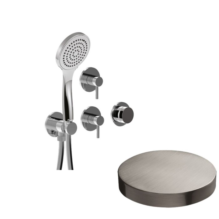 Внешняя часть встраиваемого смесителя для душа на 5 режимов, однорычажный, поворотный переключатель, ручной душ + 4 доп. вывода воды, Giulini My ring, никель матовый арт. MRX5305EPNKO