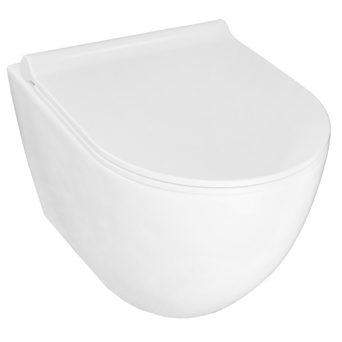 Подвесной унитаз 490х360х360 безободковый, с ультратонким сиденьем микроклифт, Azario Geno арт. AZ2196D