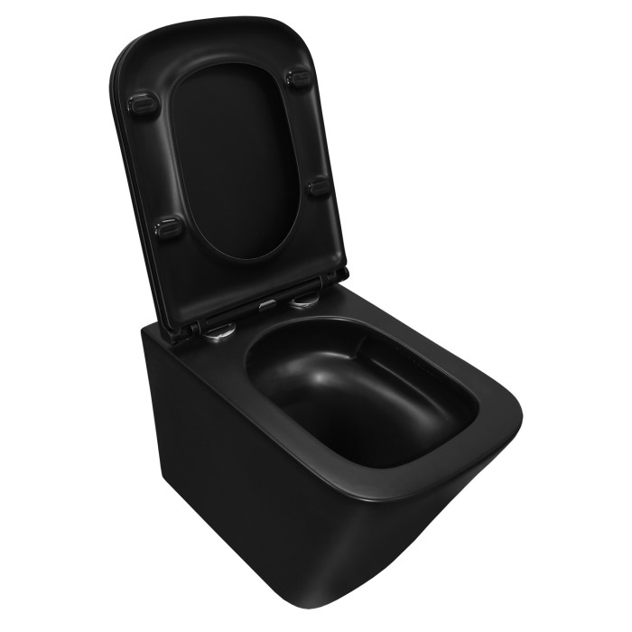 Подвесной унитаз 490х345х355 (квадратный) безободковый с системой антивсплеск (торнадо) сиденье микролифт, черный матовый, Azario Vetro арт. AZ-0052-UQ1MB