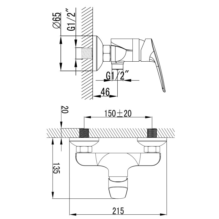 Смеситель для душа с ручным душем, керамический картридж, хром, Azario TAVIRA арт. AZ-WKE33361C