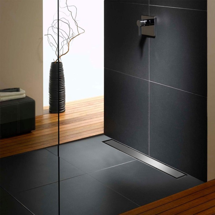 Душевой лоток D40 750 мм пристенный, боковой слив, пластиковый, рамка и решетка из нержавеющей стали, Klasik Azario - AZ-CH 750 KN2