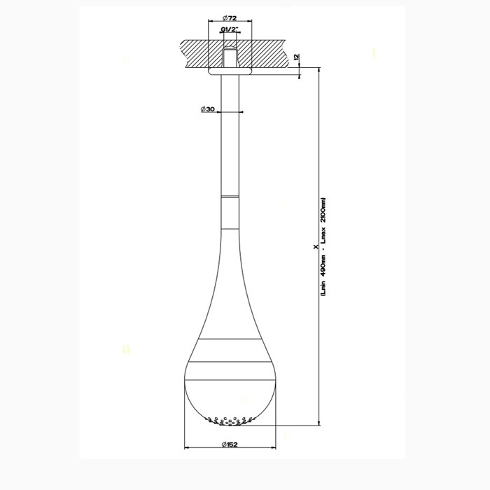 Верхний душ для потолочного крепления каплевидной формы, с инд.высотой (490-2100мм), Gessi Goccia, хром арт. 33753#031