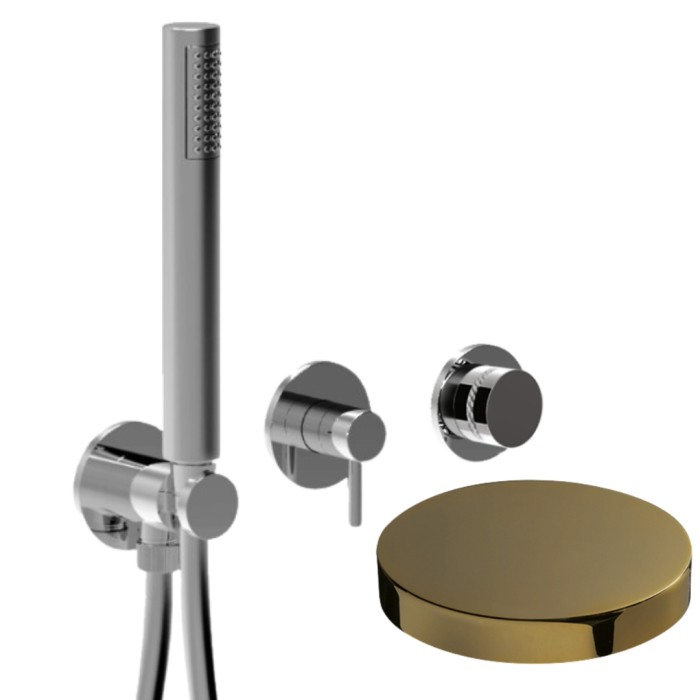 Внешняя часть встраиваемого смесителя для душа на 3 режима, однорычажный, поворотный переключатель, ручной душ + 2 доп. вывода воды, Giulini My ring deluxe, золото арт. MRX5302DLEPO