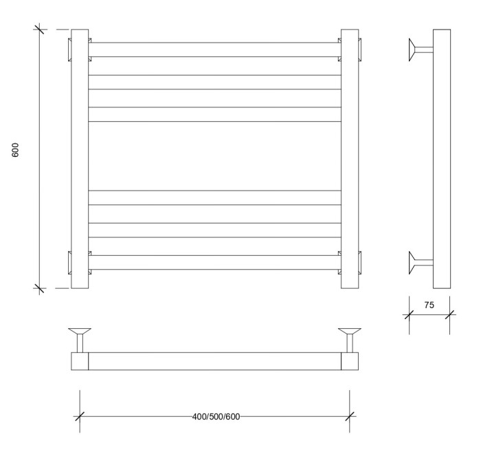 Полотенцесушитель водяной 60x60 Корсико 3 (хром) Secado арт. 4603777481162