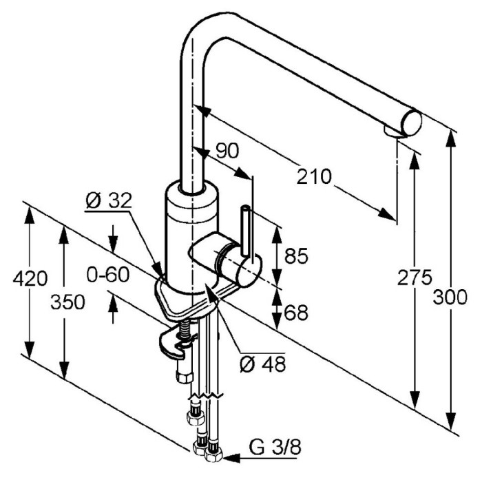 Однорычажный смеситель для кухни, для безнапорных водонагревателей, l-ine Kludi, хром - 428190577