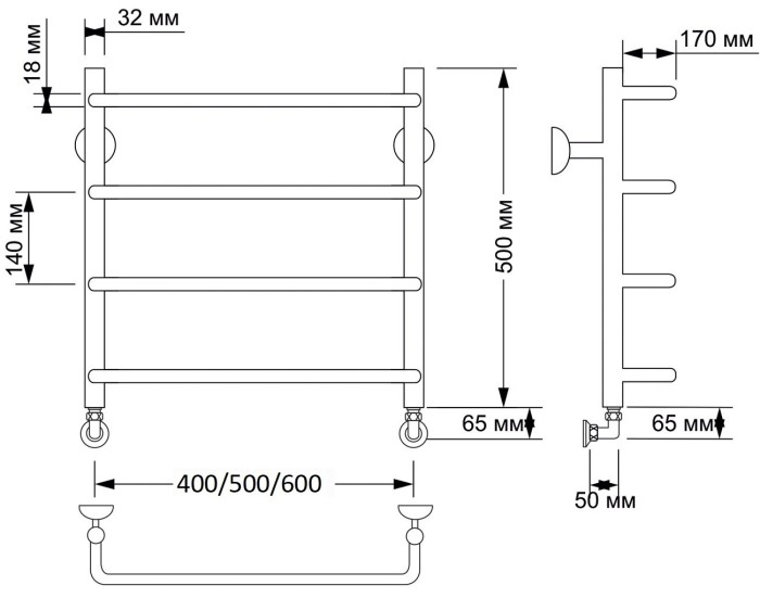 Полотенцесушитель водяной латунный  Мерида 1 (бронза) Secado арт. 4603777459772