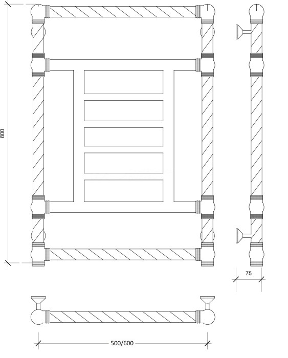 Полотенцесушитель водяной латунный 60x80 Фалерони 3 Trenza (бронза) Secado арт. 4603777460853