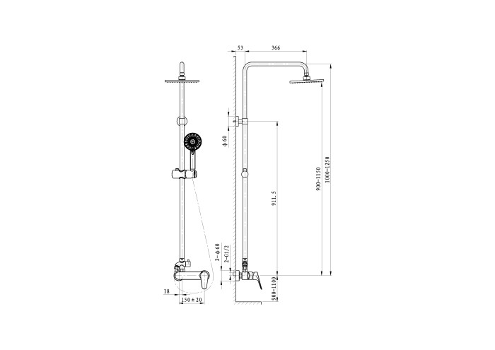 Душевая система, Wonzon & Woghand Balance, WW-054601-CR цвет: хром