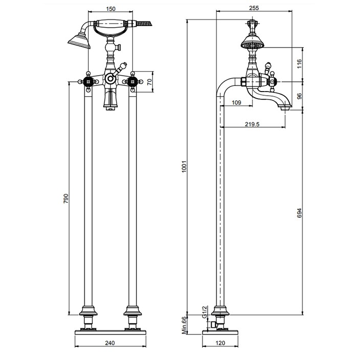 Fima Carlo Frattini Смеситель для ванны, напольный, с ручным душем, Elizabeth, F5084/2OR цвет: золото