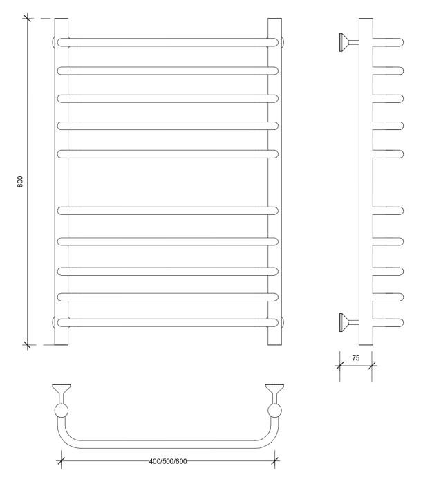 Полотенцесушитель водяной 80x60 Мерида 4 (черный) Secado арт. 4673739225912