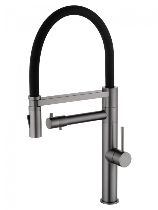 Смеситель для кухни с гибким изливом и подключением фильтра, Wonzon &amp; Woghand, WW-88458007-BGM цвет: графит