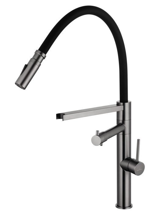 Смеситель для кухни с гибким изливом и подключением фильтра, Wonzon & Woghand, WW-88458007-BGM цвет: графит