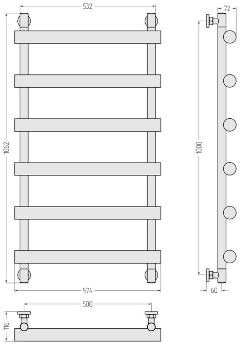 Сунержа Водяной полотенцесушитель 1000x500, Атлант, 15-0226-1050 цвет: тёмный титан муар