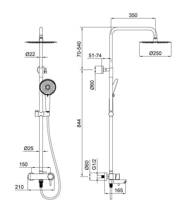Душевая система, Wonzon & Woghand Solo, WW-739032-BGM цвет: графит