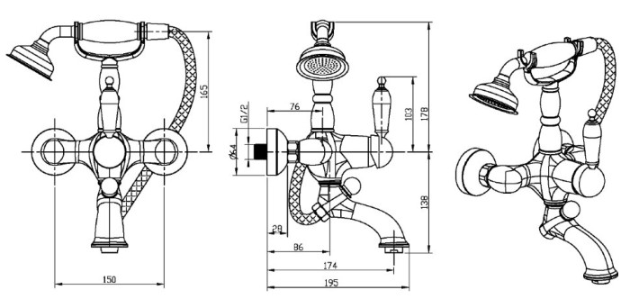 Смеситель для ванны, хром, Tradizionale Chromo Boheme 263