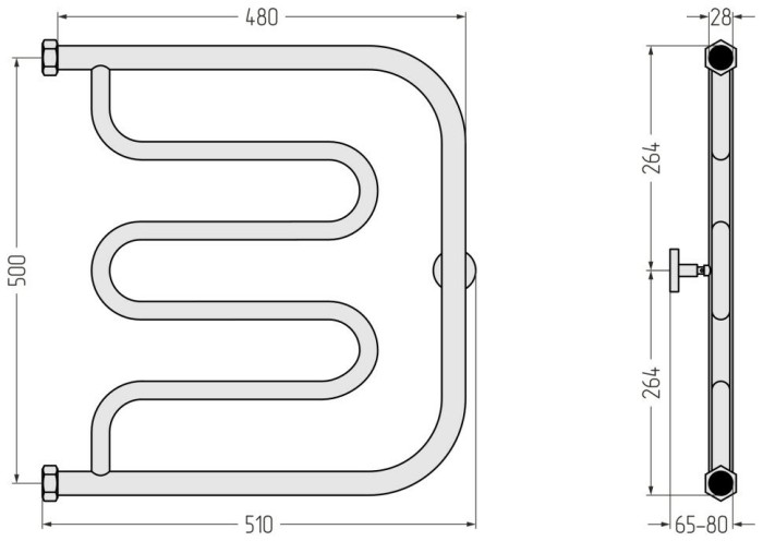 Сунержа Водяной полотенцесушитель 500x500, Лира, 03-0011-5050 цвет: золото