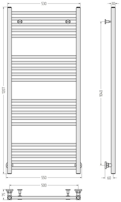 Сунержа Водяной полотенцесушитель 1200x500, Модус, 30-0250-1250 цвет: матовый белый