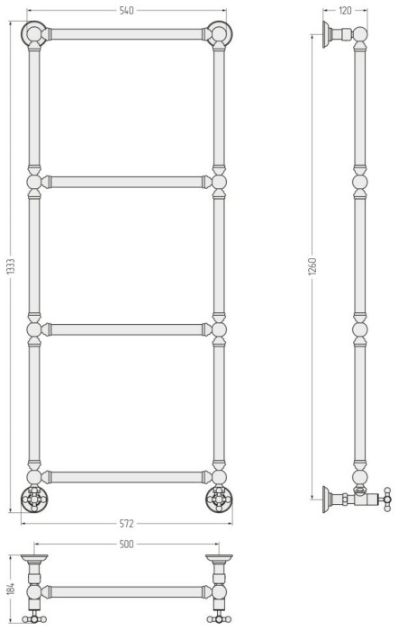 Сунержа Водяной полотенцесушитель 1260x500, Ренессанс, 05-0280-1250 цвет: состаренная бронза
