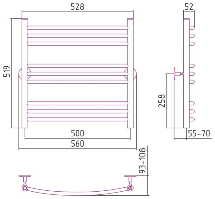 Стилье Водяной полотенцесушитель 600x500, Универсал-58, 00658-6050 цвет: без покрытия