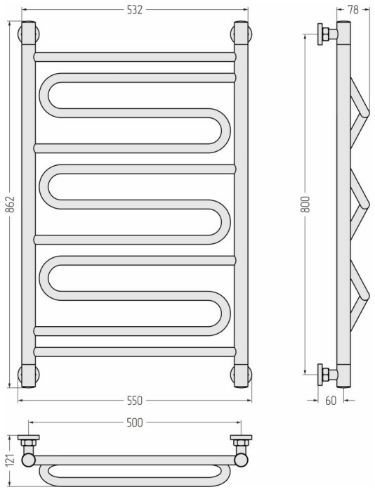 Сунержа Водяной полотенцесушитель 800x500, Элегия+, 15-0205-8050 цвет: тёмный титан муар