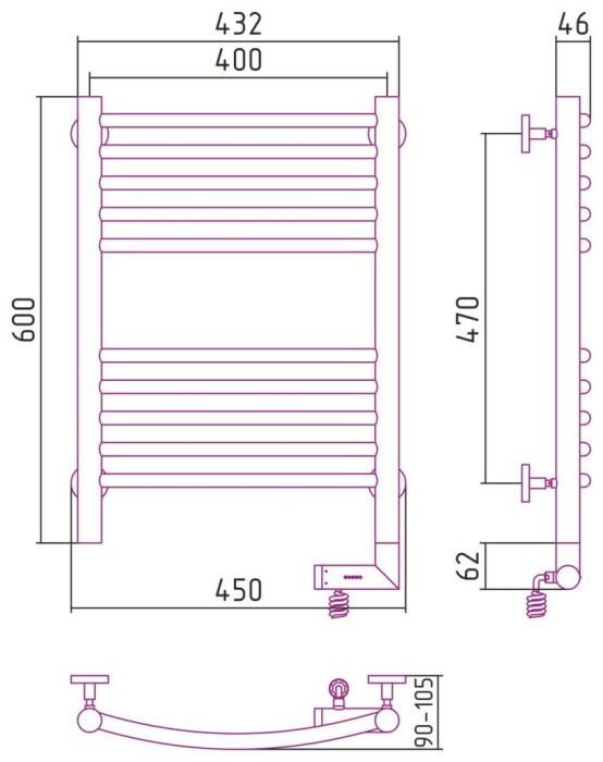 Сунержа Электрический полотенцесушитель 1000x300, Богема 2.0, 00-5203-6040 цвет: без покрытия