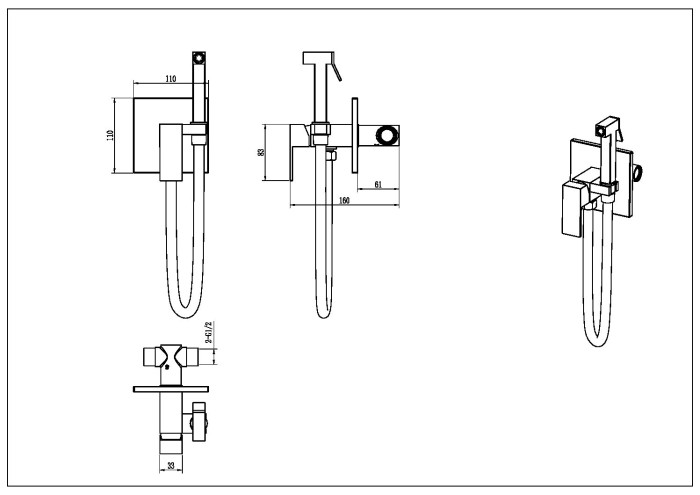 Гигиенический душ со смесителем, Shinny Gold, Qubic Boheme 477-G