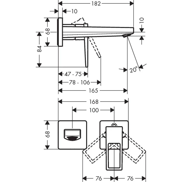 Смеситель для раковины скрытого монтажа, настенный, Hansgrohe Metropol, хром арт. 74525000