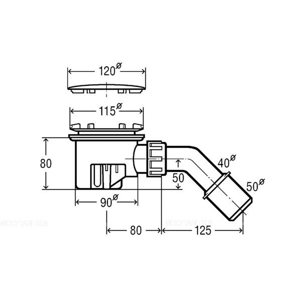 Сифон для душевых поддонов 115х285х80мм, ввод/отвод-50, пластик, Viega Tempoplex, 364786 цвет: хром