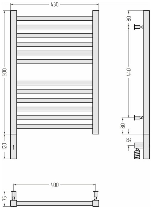 Сунержа Электрический полотенцесушитель 1000x300, Модус 3.0, 30-5700-6040 цвет: матовый белый