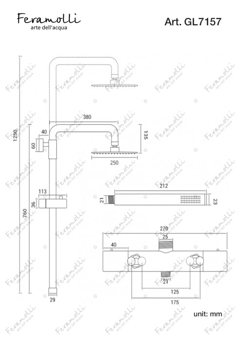 Душевая система с термостатом, золото, Termostato Feramolli - GL7157-10